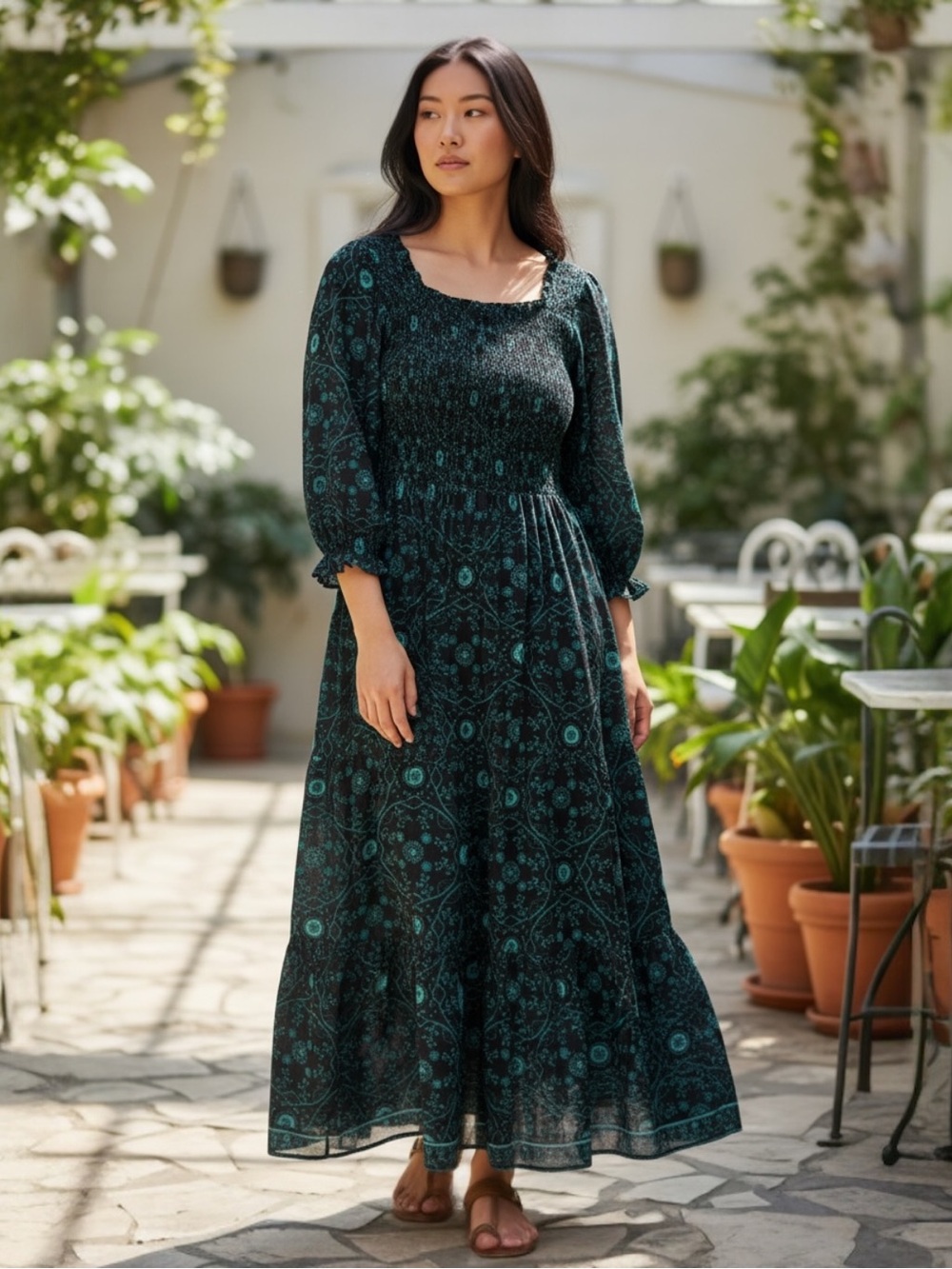 ESHAKTI WAYWARD FANCIES Teal Floral Maxi Dress 2X